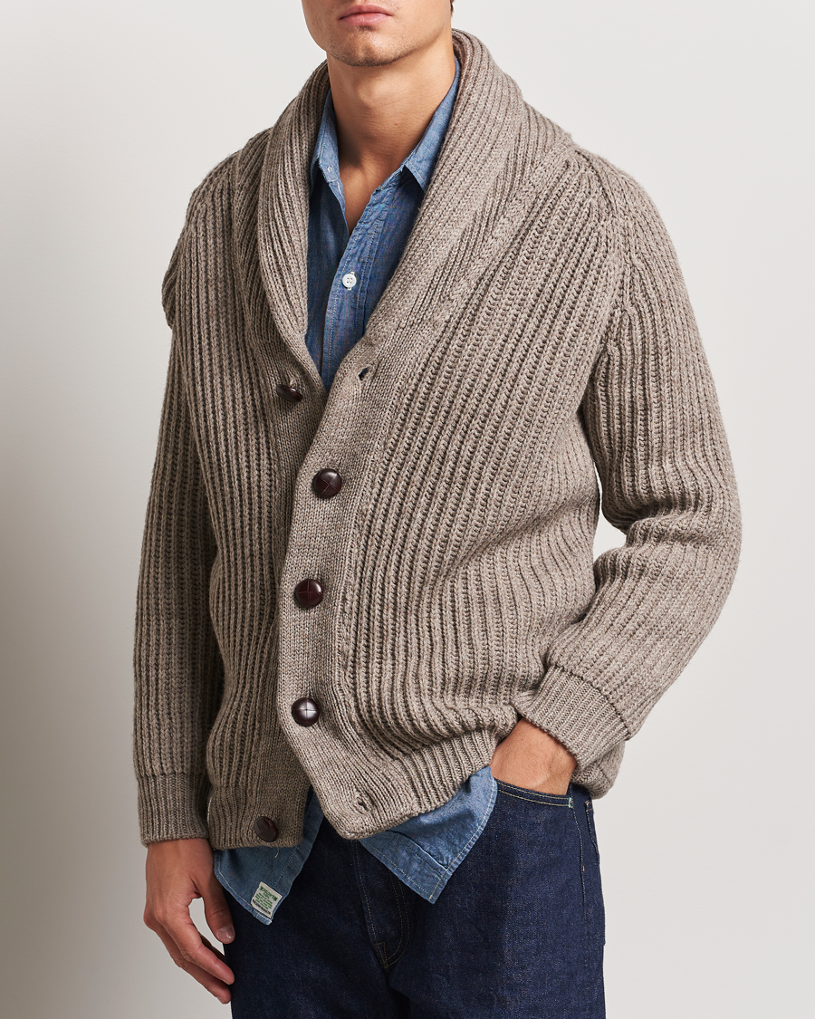 Uomini |  | Peregrine | Wilkinson Ribbed Wool Cardigan Light Brown