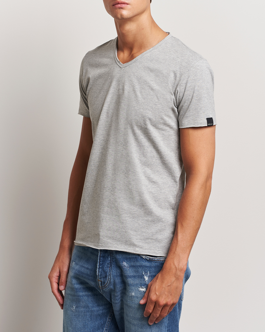 Uomini | Camicie a maniche corte | Replay | V-Neck T-Shirt Light Grey Melange