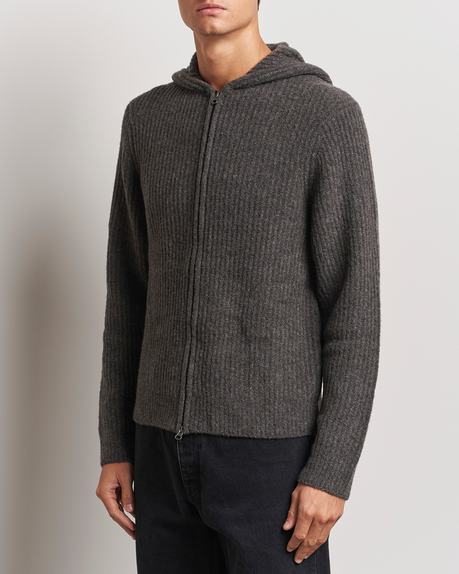 Uomini |  | Samsøe Samsøe | Koji Rib Knitted Hooded Full Zip Volcanic Ash