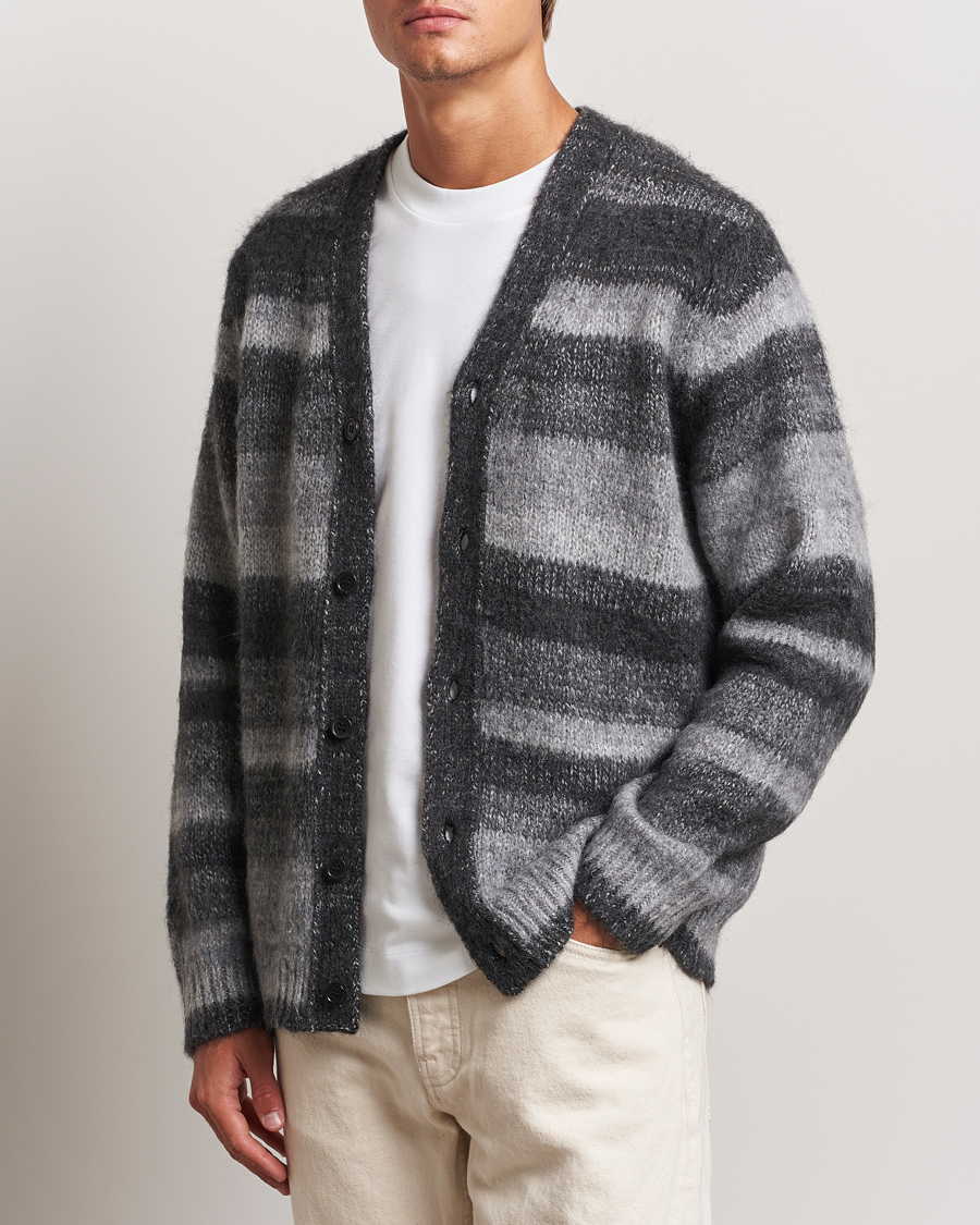 Uomini | Cardigan | Samsøe Samsøe | Ari Mohair Striped Cardigan Grey