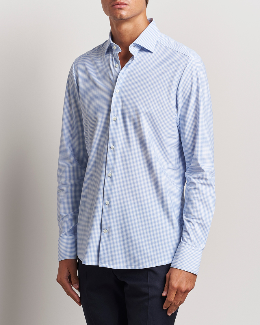 Uomini | Casual | Stenströms | Slimline 4-Way Stretch Houndstooth Shirt Blue