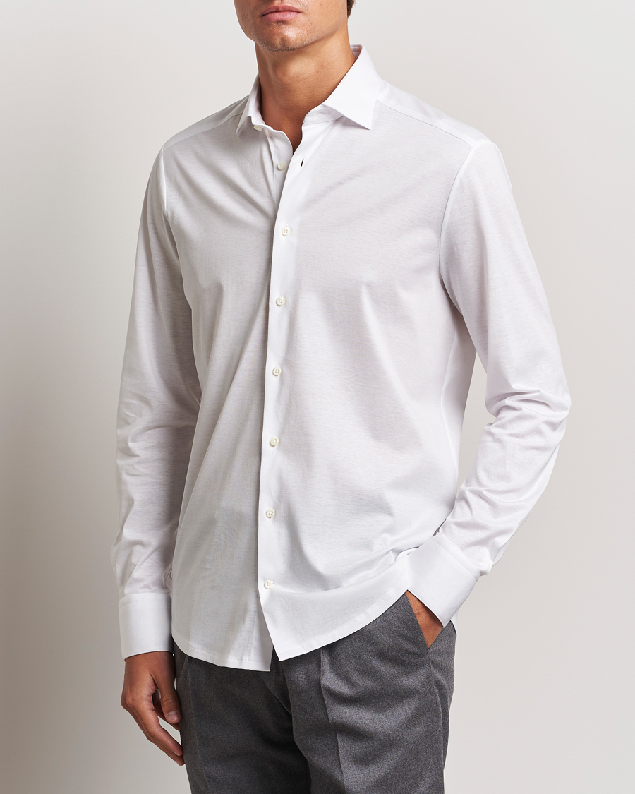 Uomini | Casual | Stenströms | Slimline Stretch Jersey Shirt White