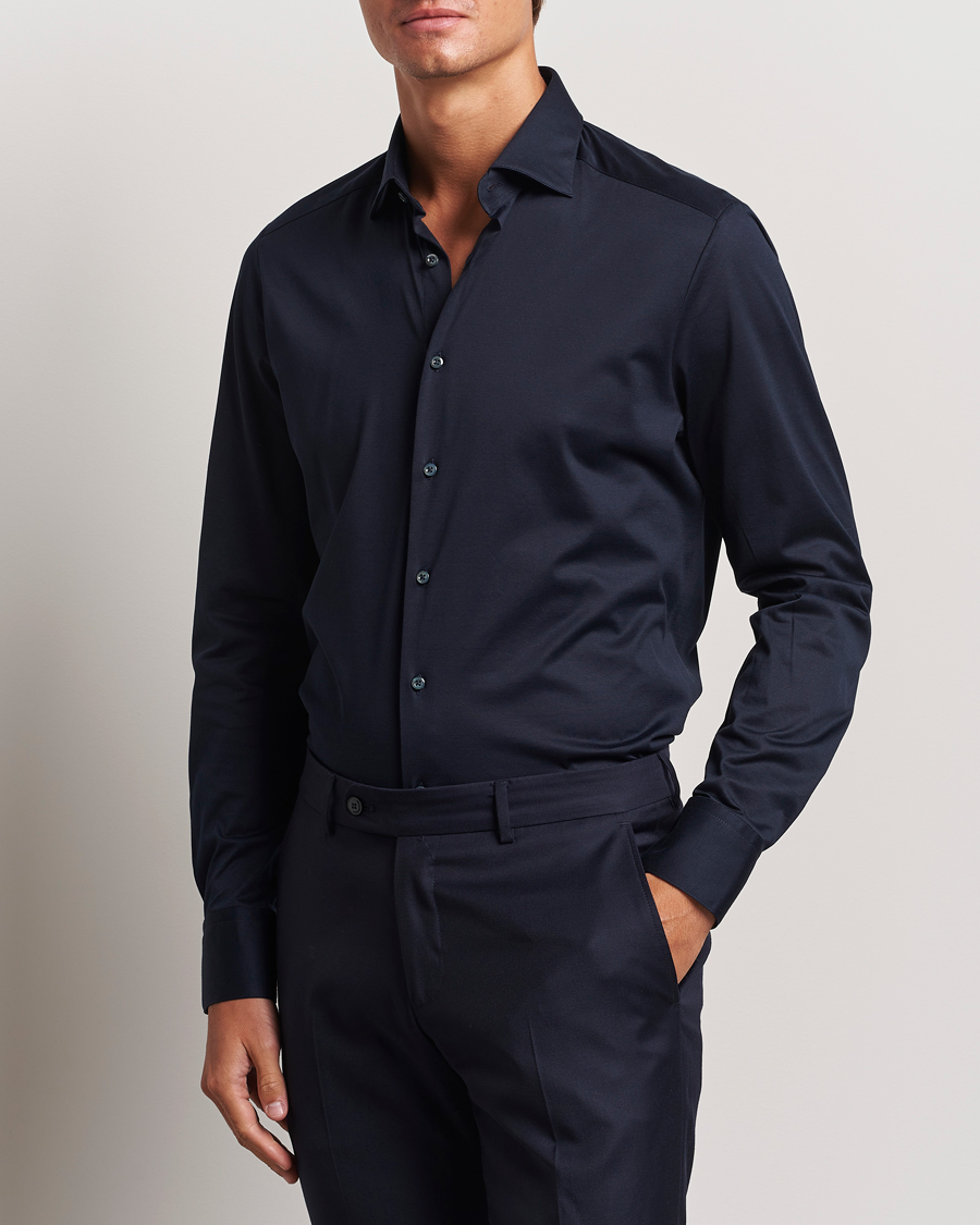 Uomini | Casual | Stenströms | Slimline Stretch Jersey Shirt Navy