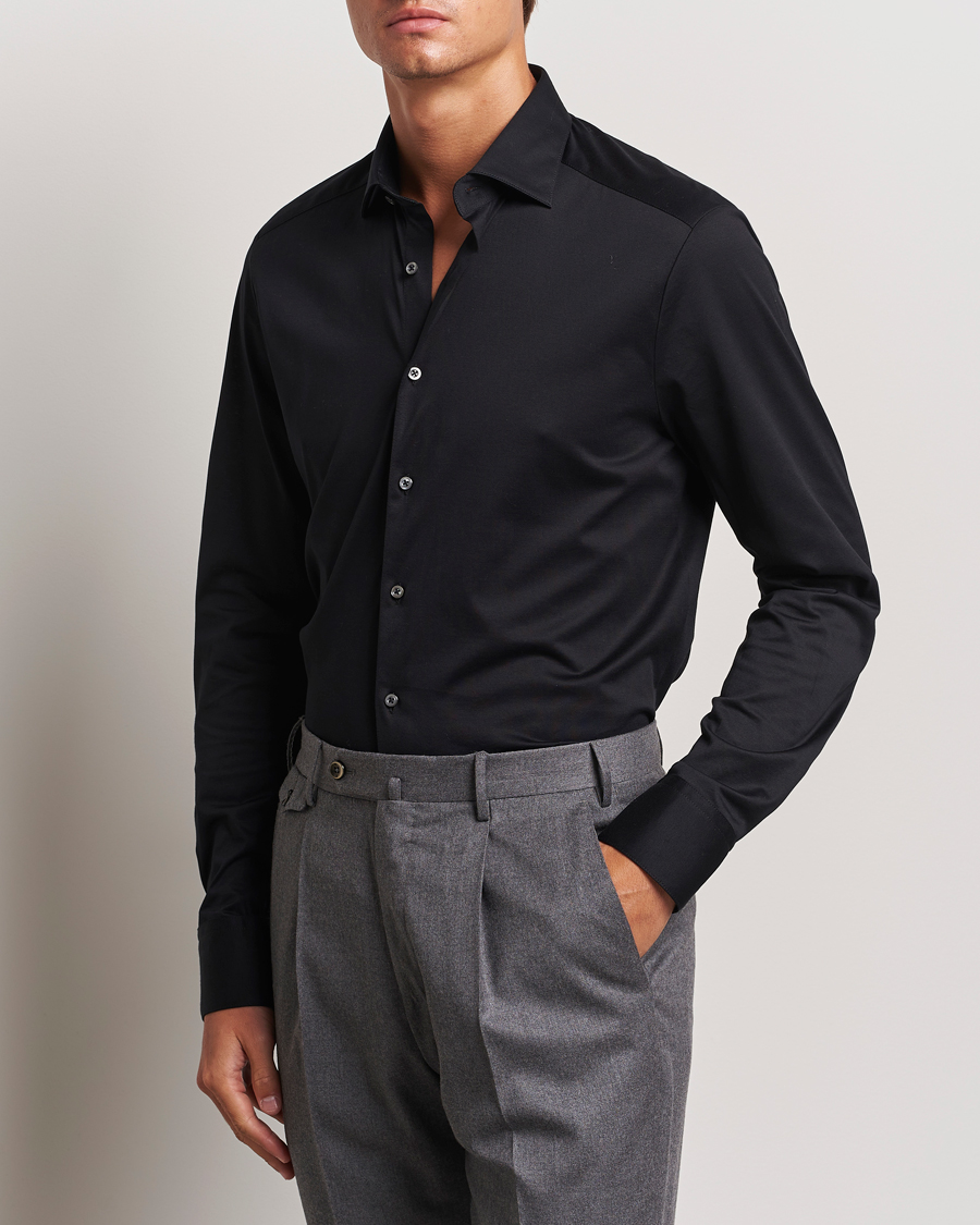 Uomini | Casual | Stenströms | Slimline Stretch Jersey Shirt Black