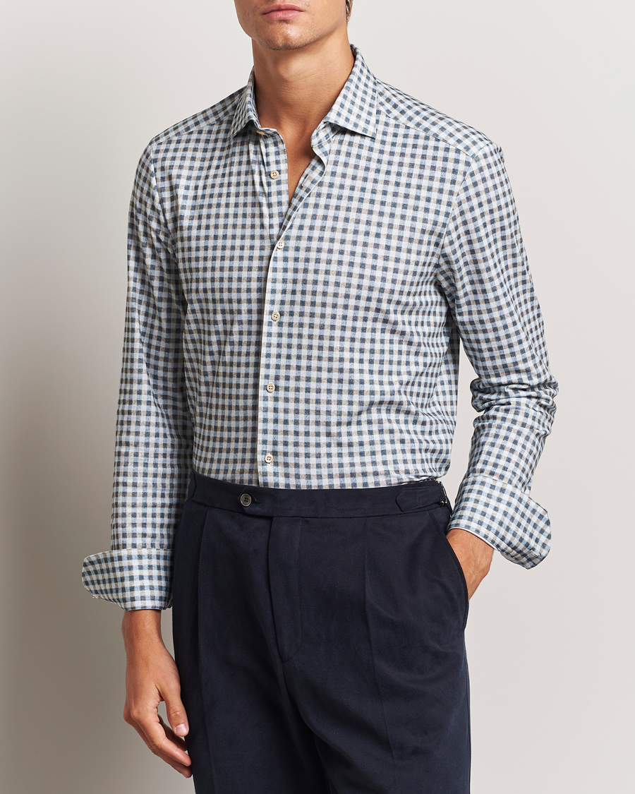 Uomini |  | Stenströms | Slimline 4-Way Stretch Checked Shirt Blue