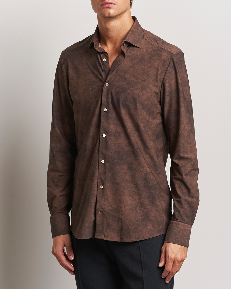 Uomini | Casual | Stenströms | Slimline 4-Way Stretch Shirt Brown