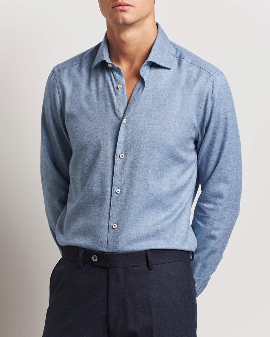 Uomini | Camicie casual | Stenströms | Slimline Brushed Cotton/Lyocell Cut Away Shirt Blue