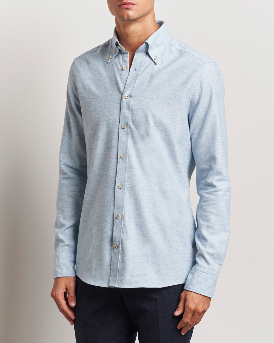 Uomini | Casual | Stenströms | Slimline Flannel Shirt Light Blue