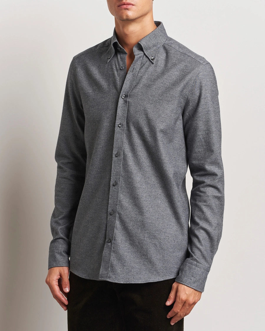 Uomini |  | Stenströms | Slimline Flannel Shirt Dark Grey