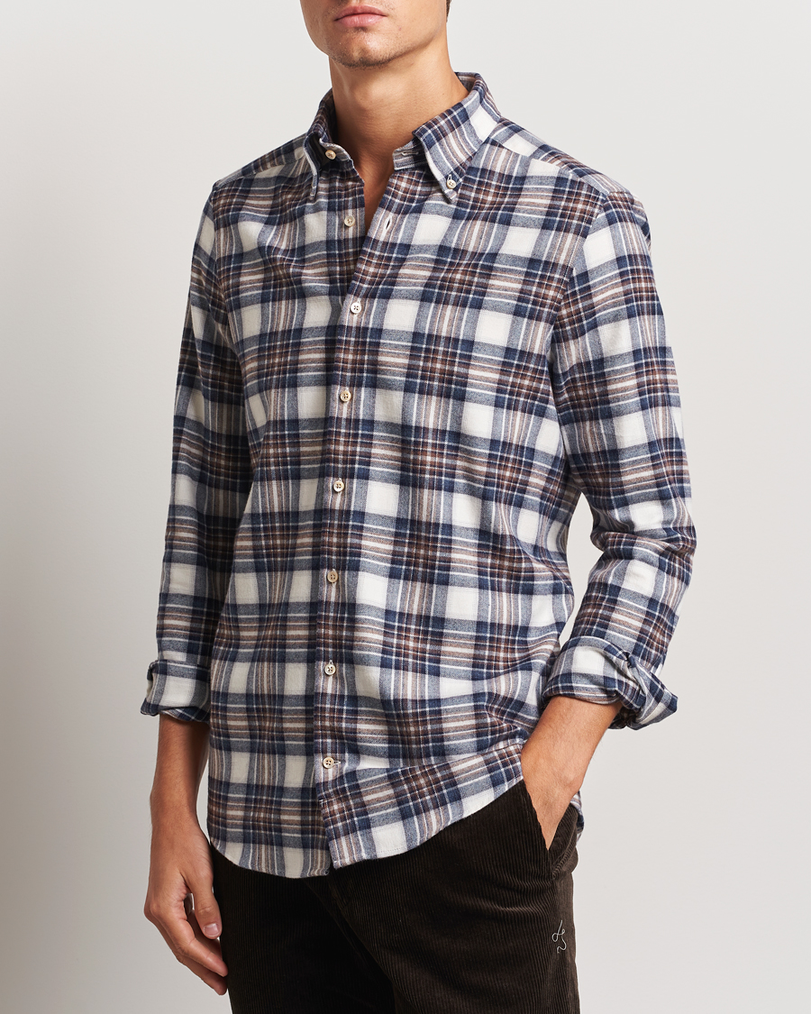 Uomini | Casual | Stenströms | Slimline Flannel Big Checked Shirt Blue/Brown