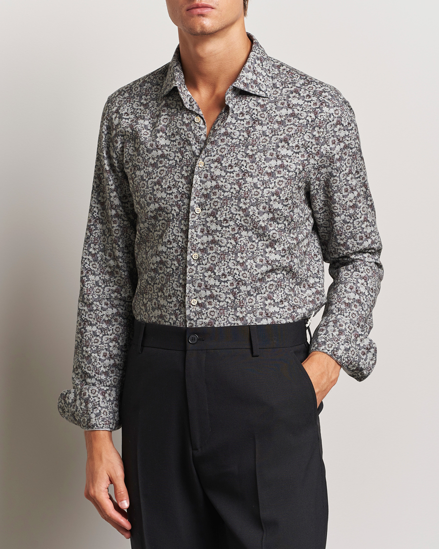 Uomini | Casual | Stenströms | Slimline Washed Floral Print Shirt Grey