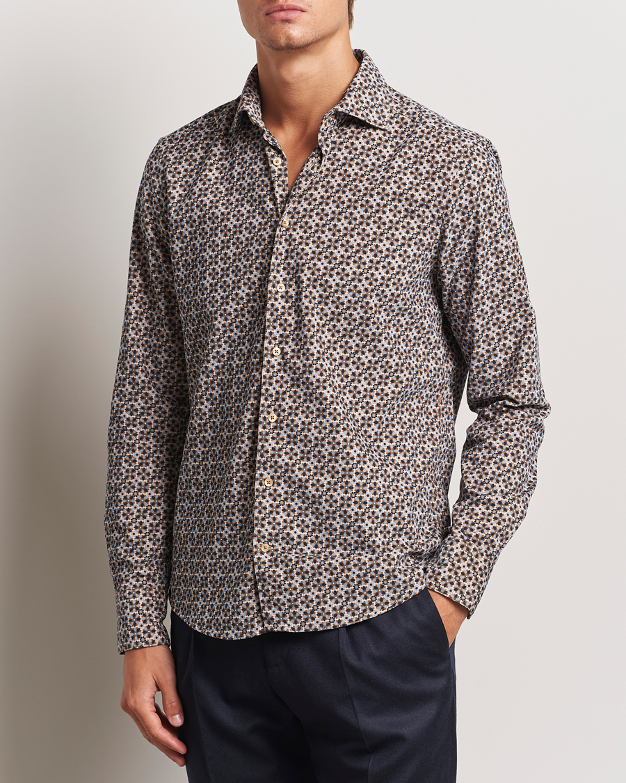 Uomini |  | Stenströms | Slimline Printed Cord Shirt Brown