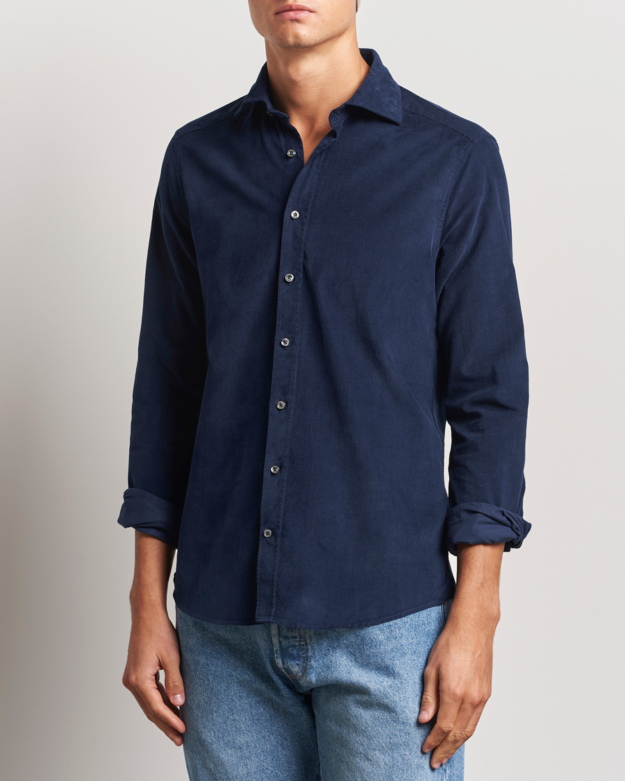 Uomini |  | Stenströms | Slimline Cut Away Cord Shirt Blue