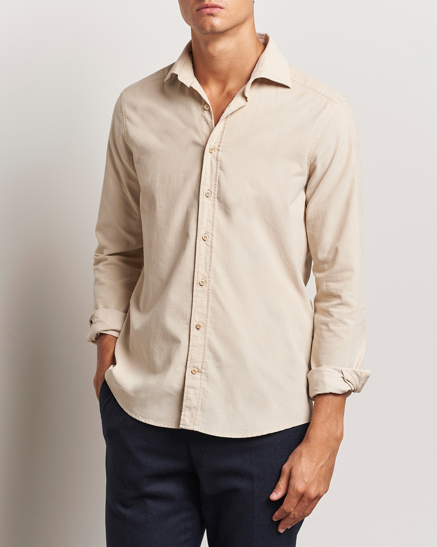 Uomini | Casual | Stenströms | Slimline Cut Away Cord Shirt Beige