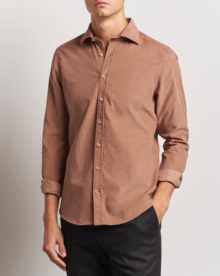 Uomini |  | Stenströms | Slimline Cut Away Cord Shirt Light Brown