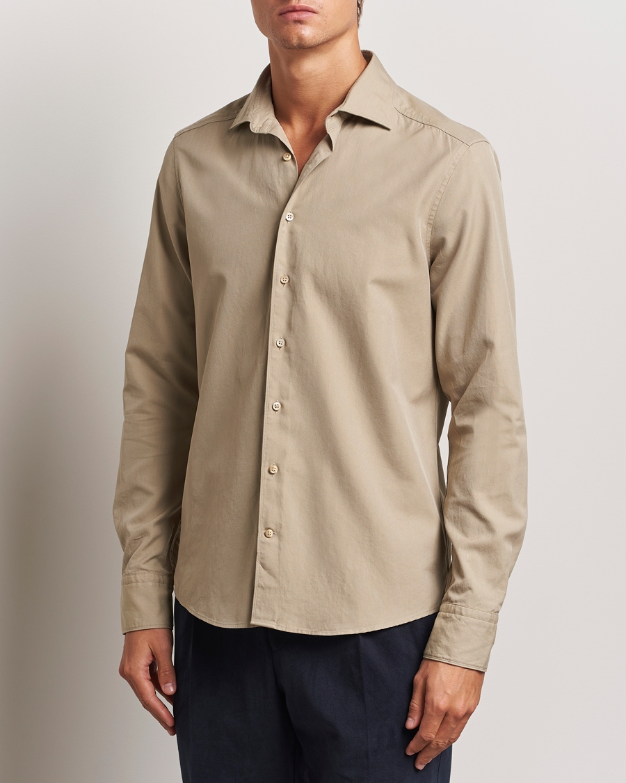 Uomini | Casual | Stenströms | Slimline Cut Away Washed Twill Shirt Beige