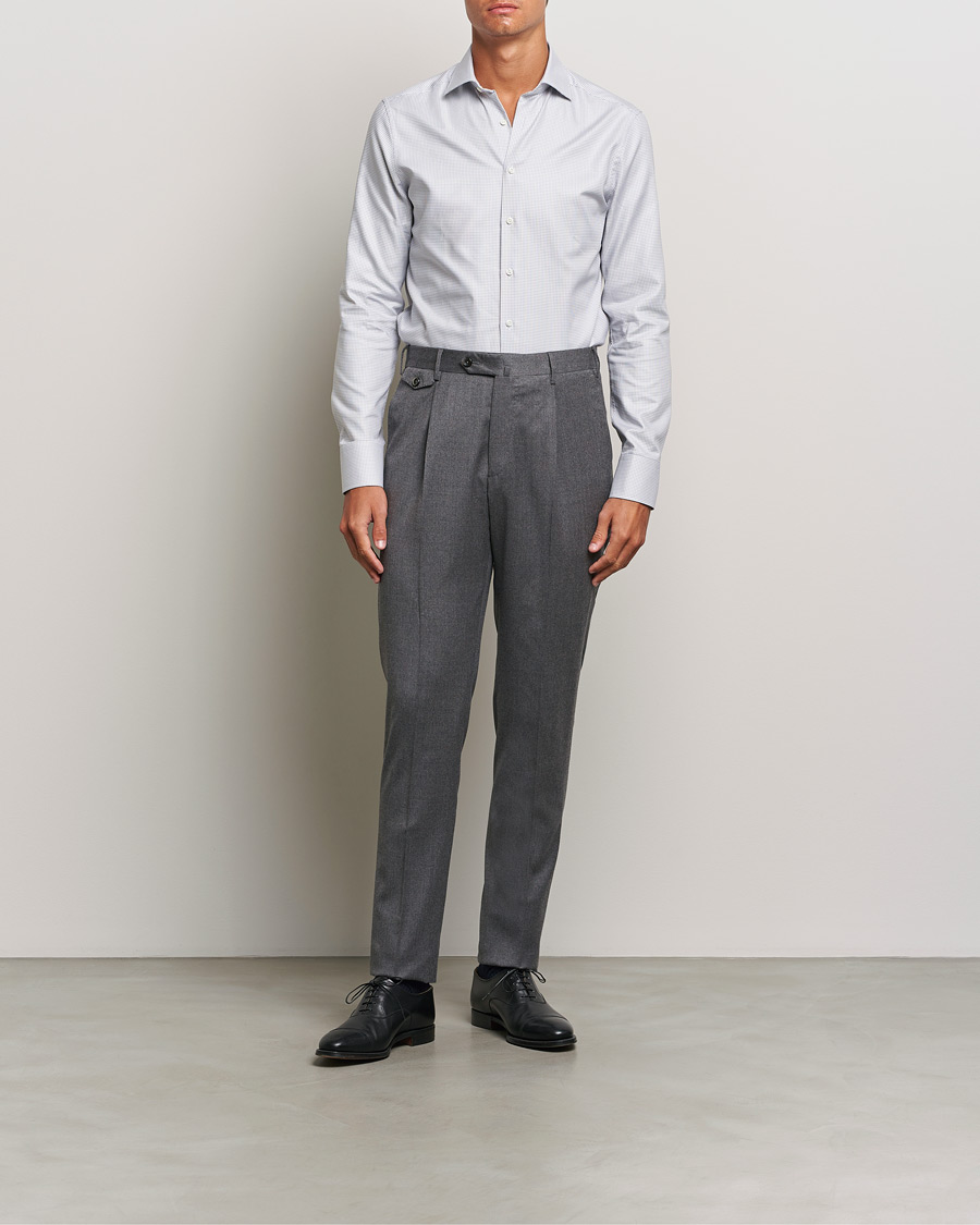 Uomini |  | Stenströms | Slimline Houndstooth Cut Away Shirt Grey