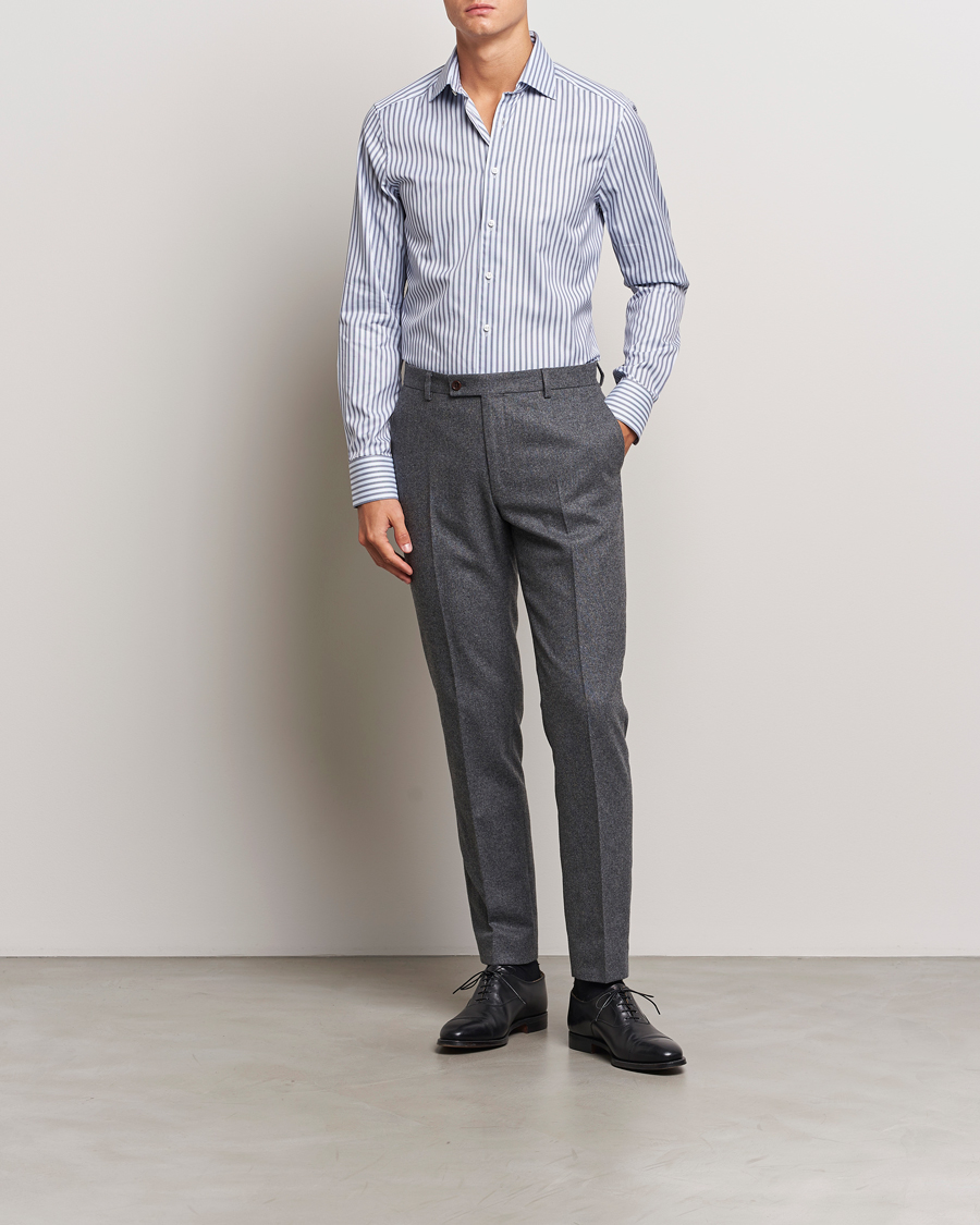 Uomini | Stenströms | Stenströms | Slimline Striped Luxury Oxford Shirt Blue