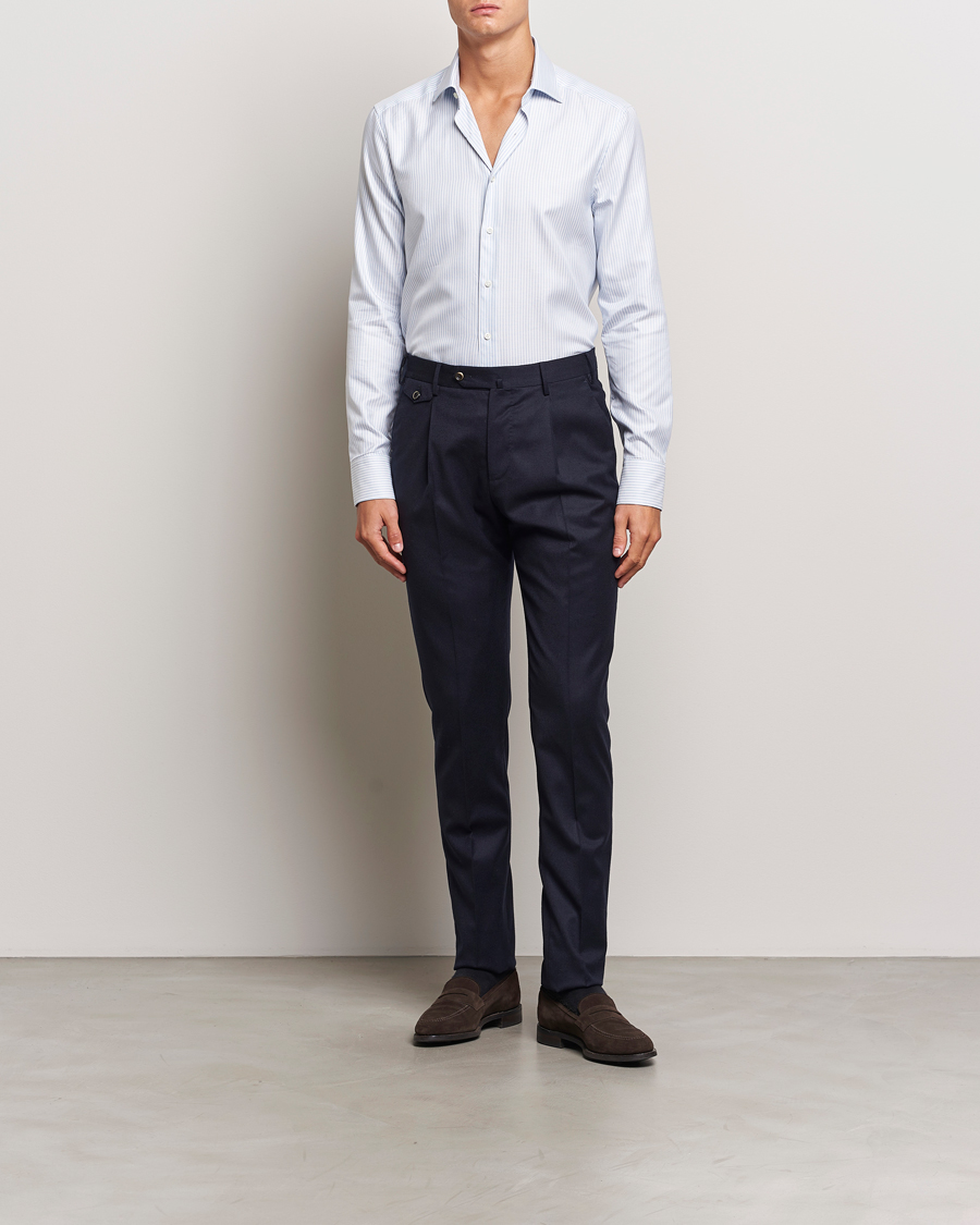 Uomini | Camicie business | Stenströms | Slimline Striped Twill Cut Away Shirt White/Blue