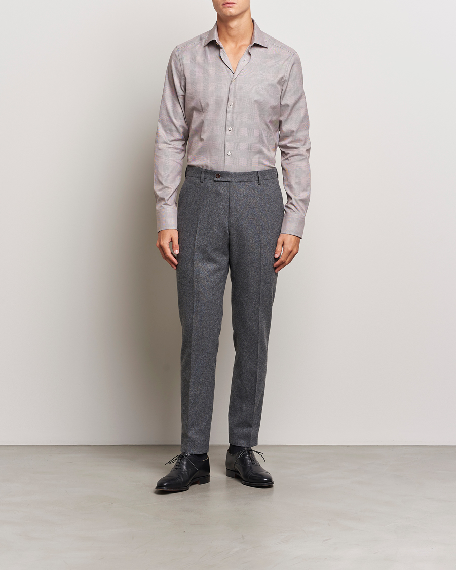 Uomini | Formale | Stenströms | Slimline Checked Twill Shirt Brown