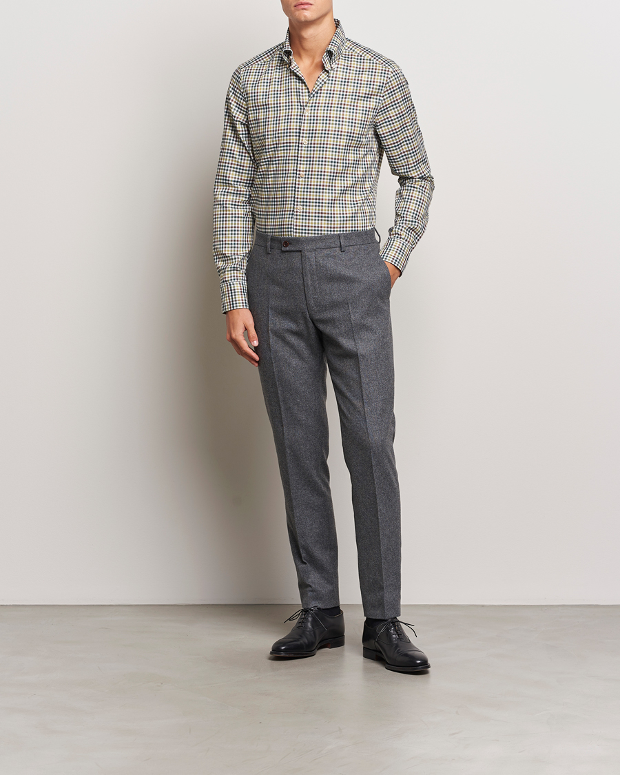 Uomini | Camicie business | Stenströms | Slimline Small Check Button Down Shirt Green