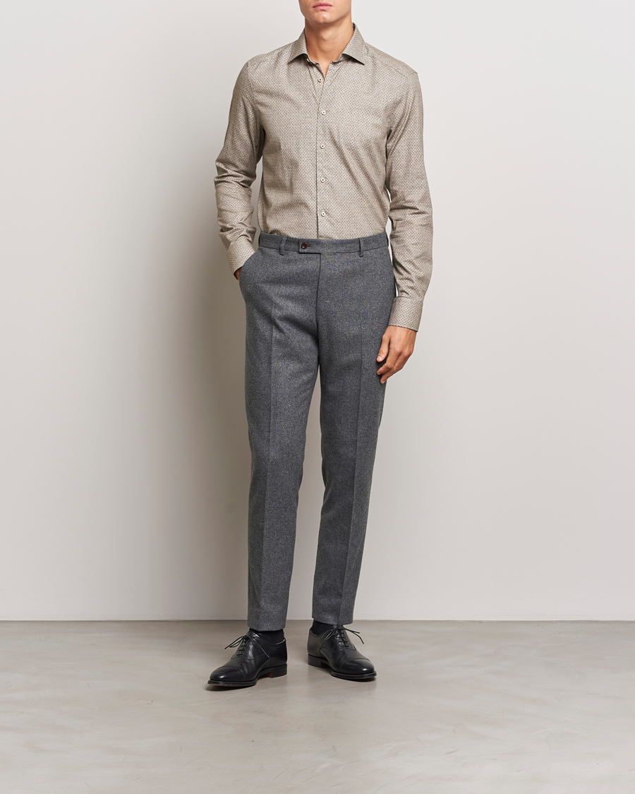 Uomini | Stenströms | Stenströms | Slimline Brushed Printed Cut Away Shirt Beige