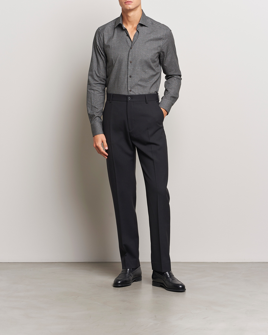 Uomini | Formale | Stenströms | Slimline Brushed Printed Cut Away Shirt Black