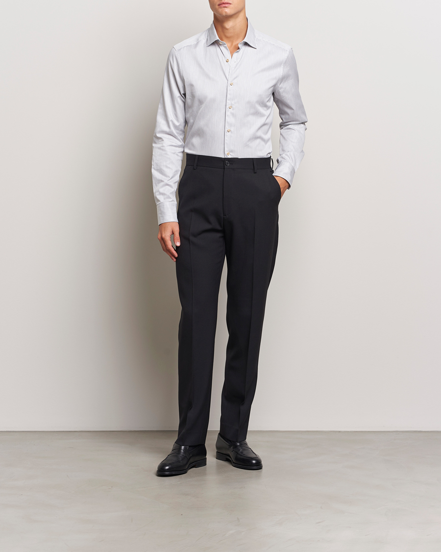 Uomini | Stenströms | Stenströms | Slimline Melange Stripe Cut Away Shirt Grey