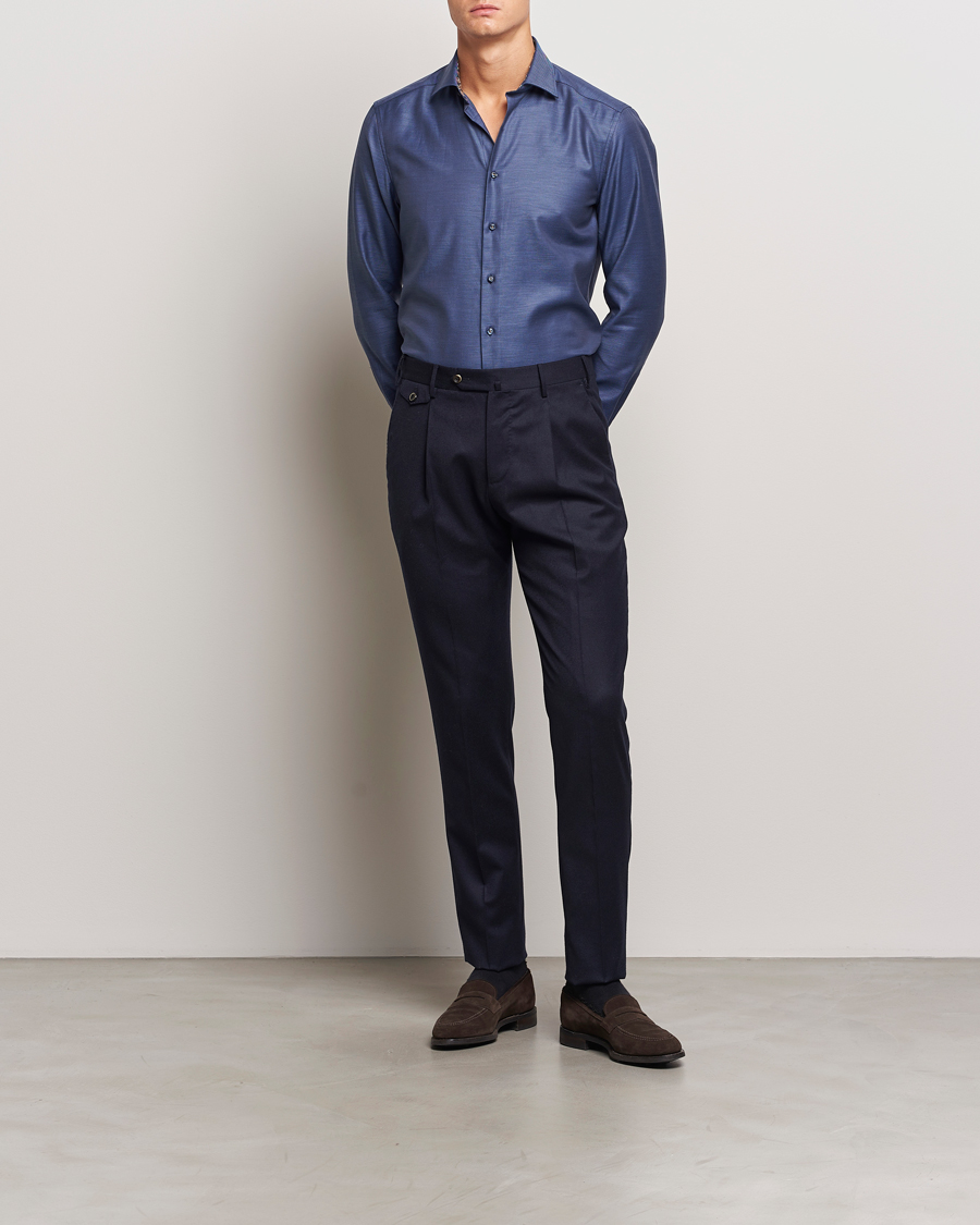 Uomini | Stenströms | Stenströms | Slimline Twill Contrast Cut Away Shirt Navy