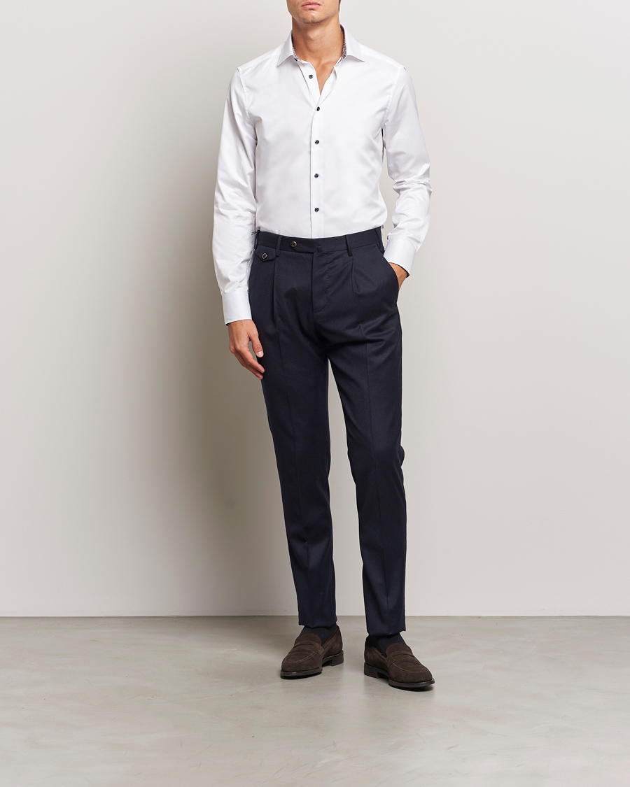 Uomini | Camicie business | Stenströms | Slimline Twill Flower Contrast Shirt White