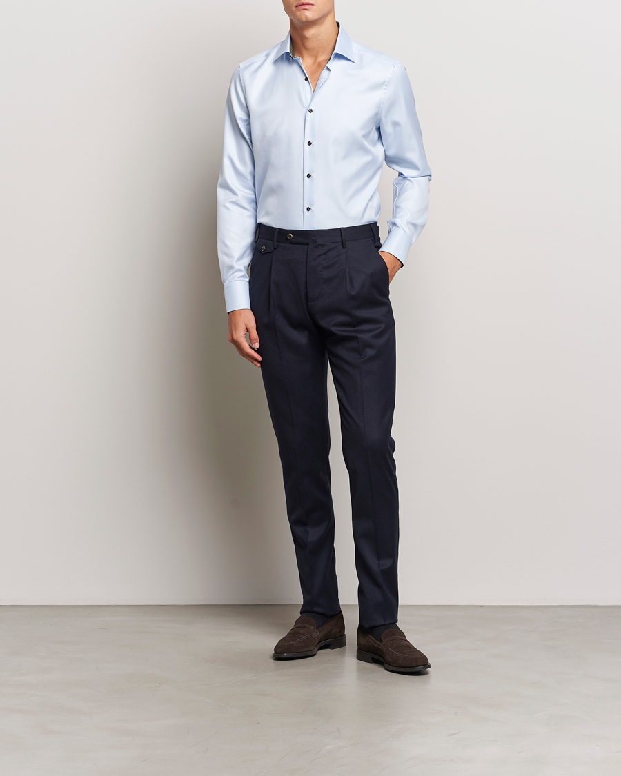 Uomini |  | Stenströms | Slimline Superior Twill Contrast Shirt Blue