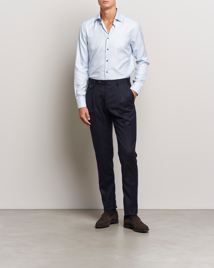 Uomini |  | Stenströms | Slimline Houndstooth Contrast Shirt Blue