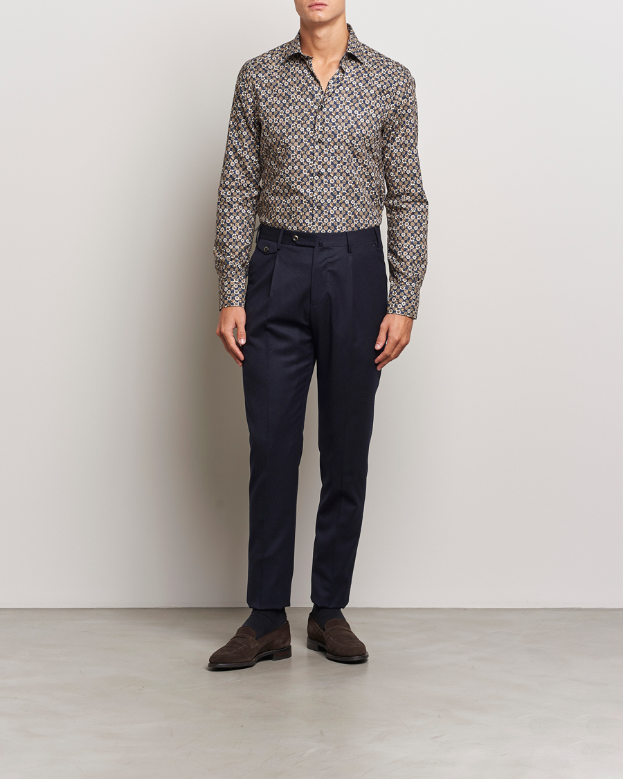 Uomini |  | Stenströms | Slimline Printed Cut Away Shirt Blue