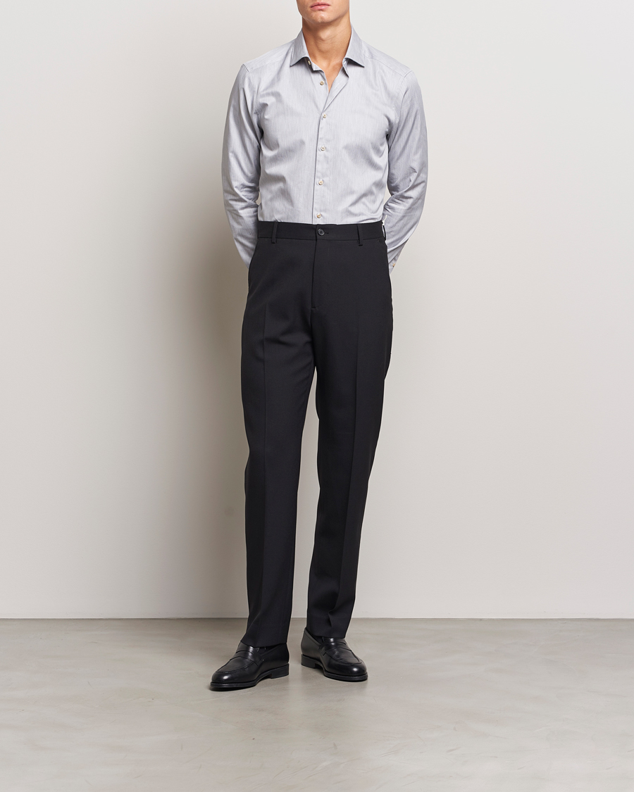 Uomini | Formale | Stenströms | Slimline Twill Melange Cut Away Shirt Grey