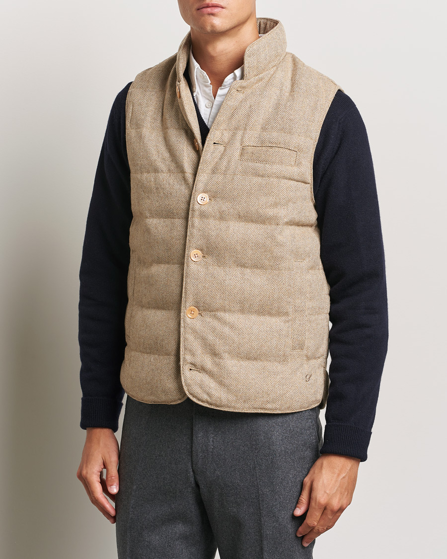 Uomini | Novita' | Stenströms | Padded Herringbone Wool Vest Brown