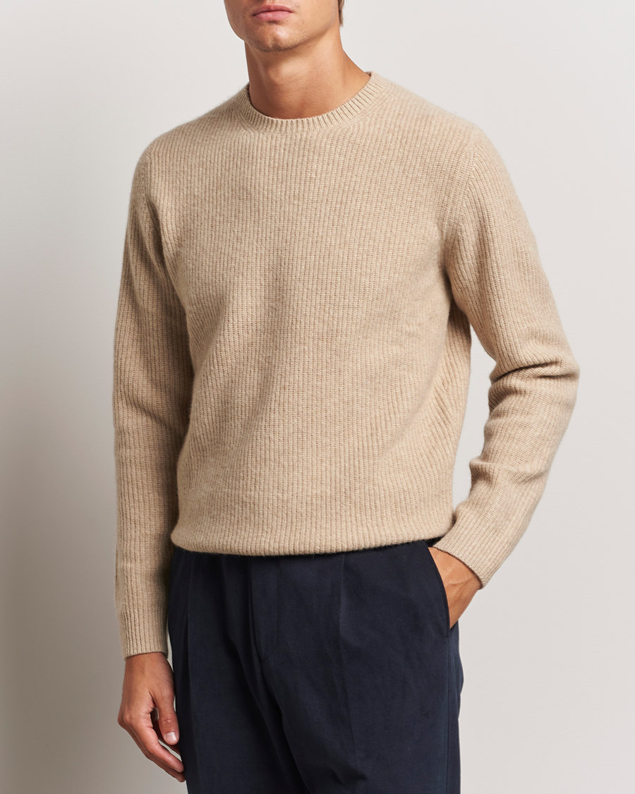 Uomini | Maglioni a maglia | Stenströms | Knitted Ribbed  Yak/Merino Sweater Beige