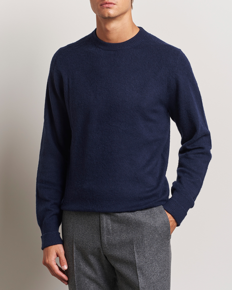 Uomini | Business & Beyond | Stenströms | Brushed Merino Crew Neck Navy