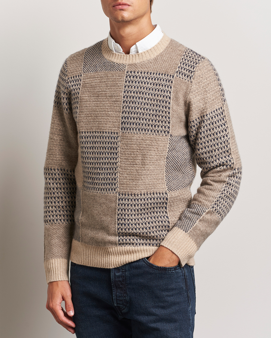 Uomini |  | Stenströms | Patchwork Knitted Yak/Merino Crew Neck Brown