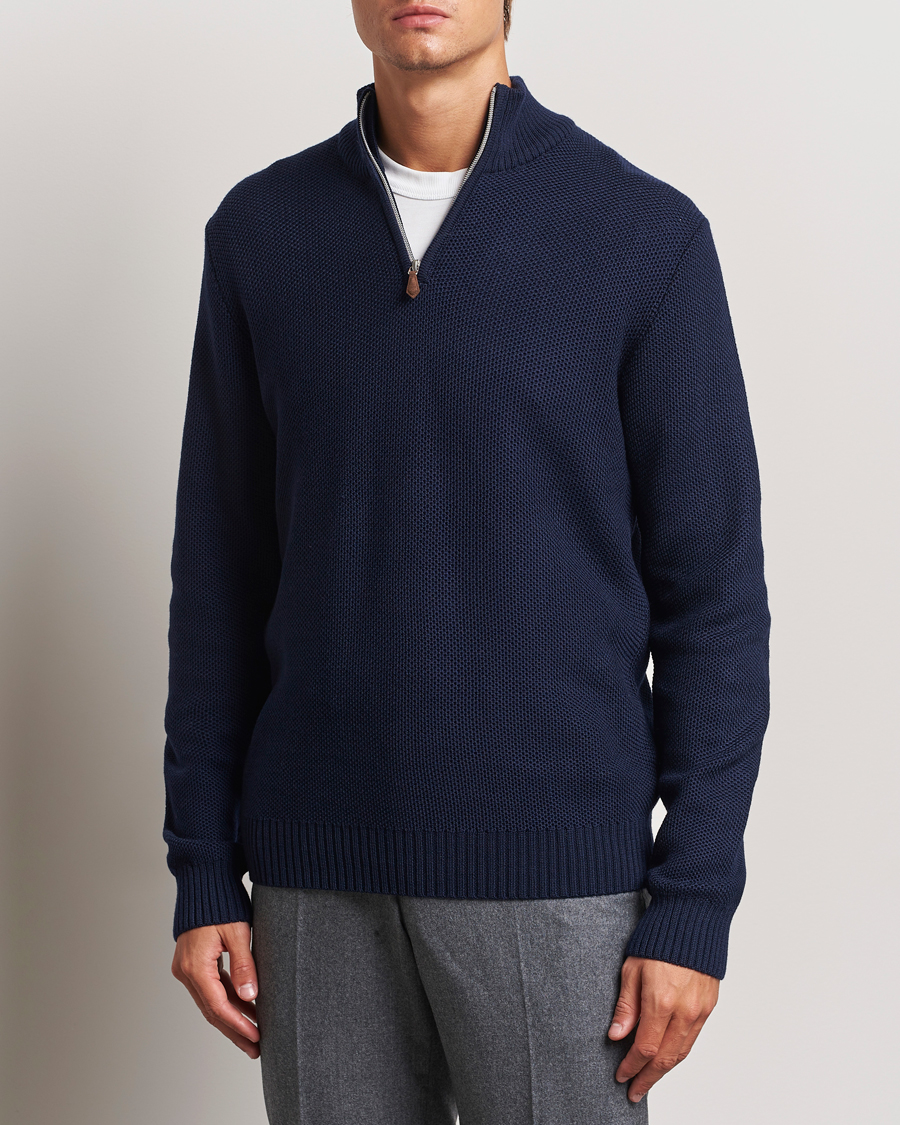 Uomini |  | Stenströms | Chunky Merino Knitted Half Zip Navy