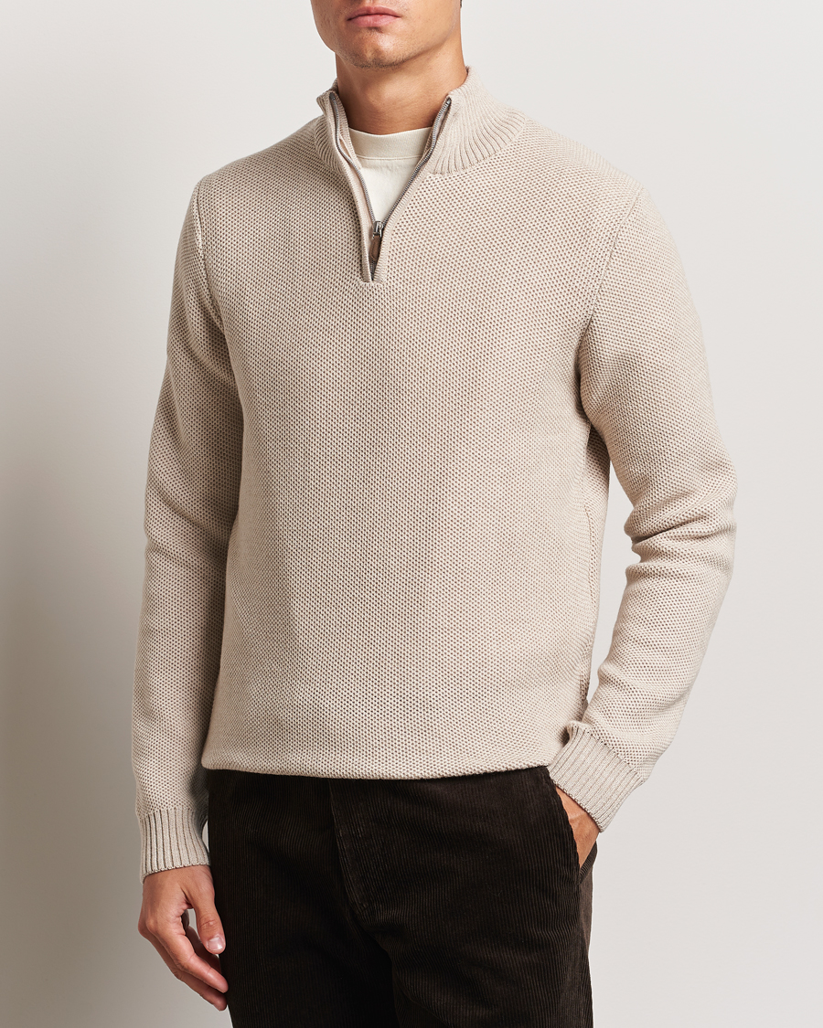 Uomini | Half-zip | Stenströms | Chunky Merino Knitted Half Zip Beige