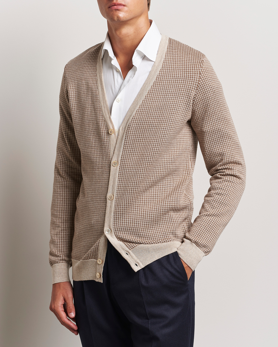 Uomini | Cardigan | Stenströms | Pepita Merino Wool Cardigan Brown