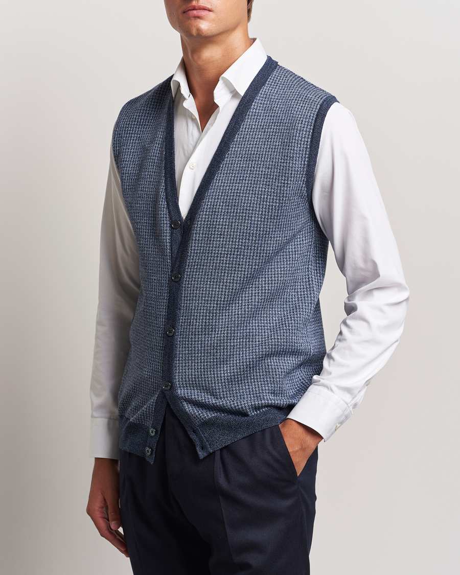 Uomini |  | Stenströms | Pepita Merino Wool Vest Navy