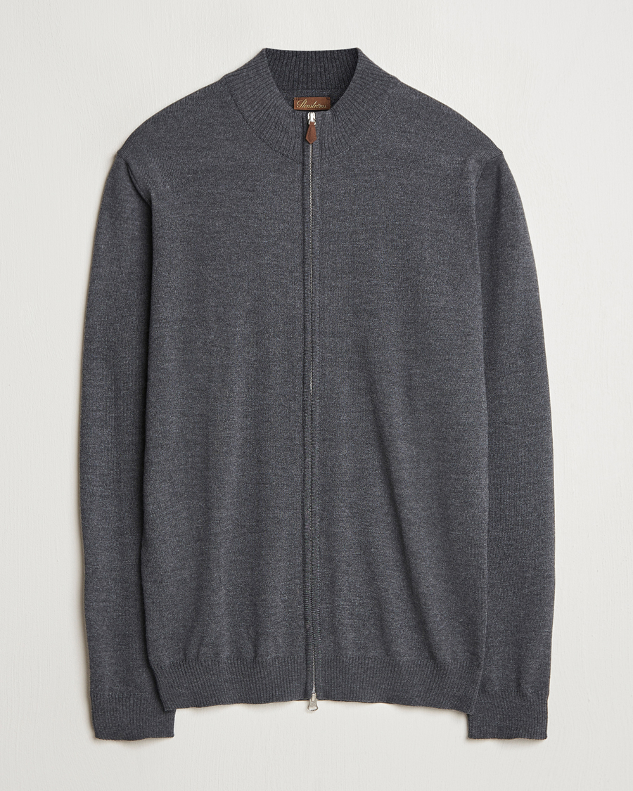 Uomini | Maglieria | Stenströms | Merino Full Zip Dark Grey