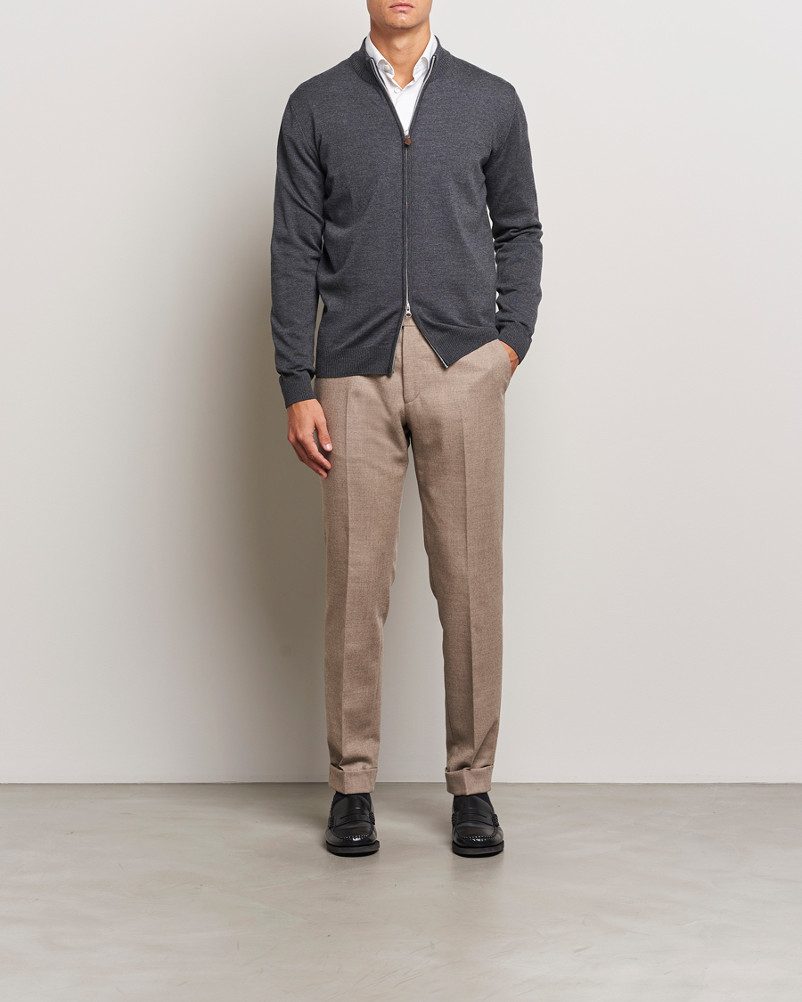 Uomini | Maglieria | Stenströms | Merino Full Zip Dark Grey