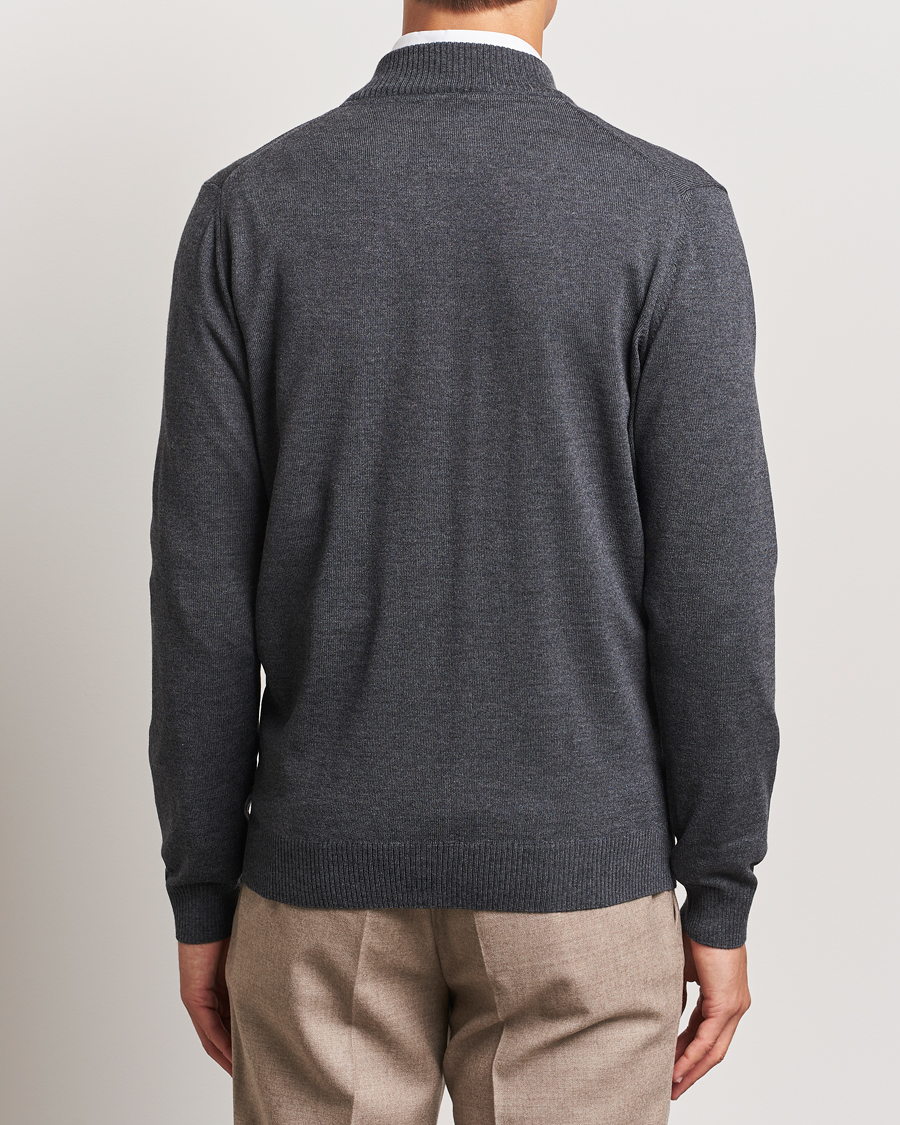 Uomini | Maglieria | Stenströms | Merino Full Zip Dark Grey