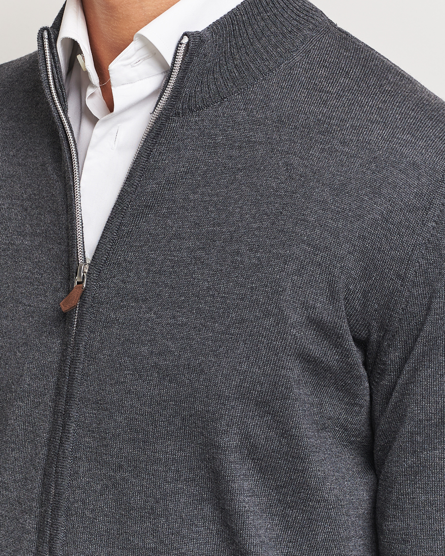 Uomini | Maglieria | Stenströms | Merino Full Zip Dark Grey