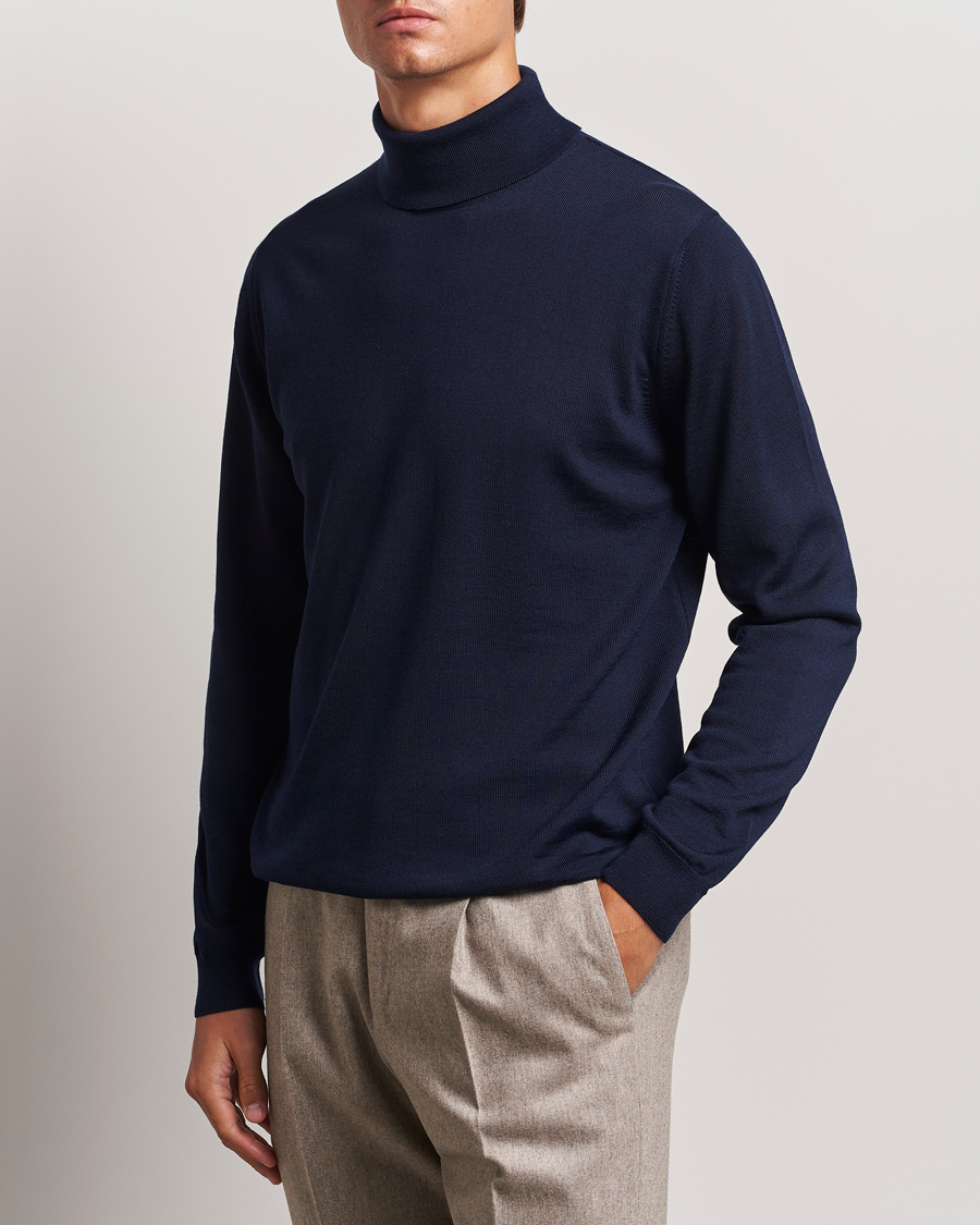 Uomini | Maglieria | Stenströms | Merino Rollneck Navy