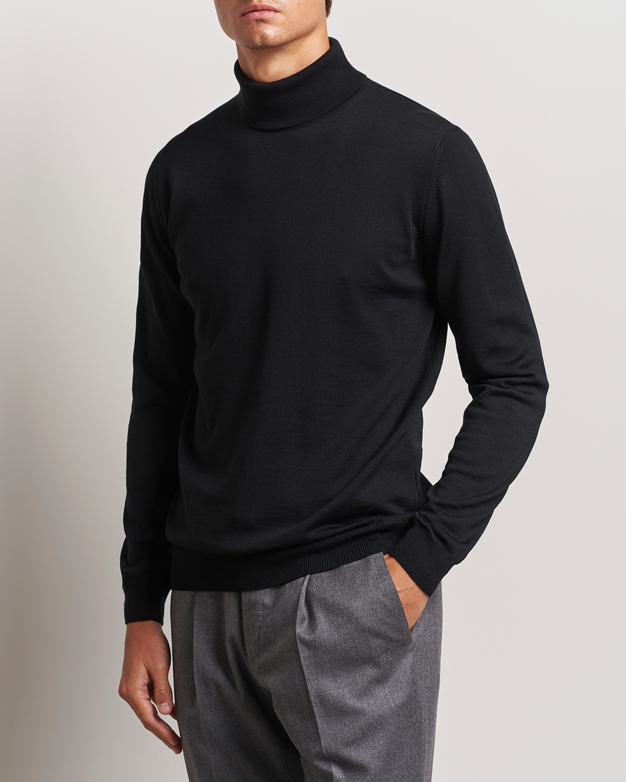 Uomini | Maglieria | Stenströms | Merino Rollneck Black