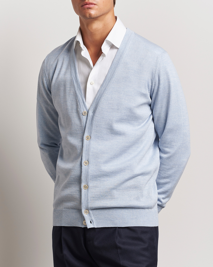 Uomini | Cardigan | Stenströms | Merino Cardigan Light Blue