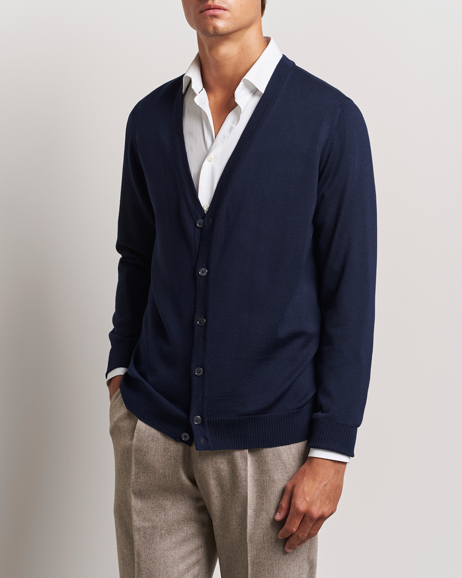 Uomini | Cardigan | Stenströms | Merino Cardigan Navy